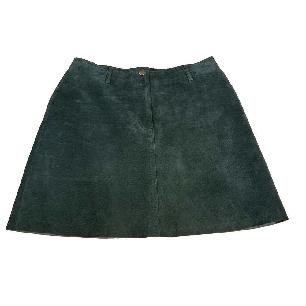 Hugo Buscati Green Suede Genuine Leather A-Line Mini Skirt Vintage 90s Women's 4